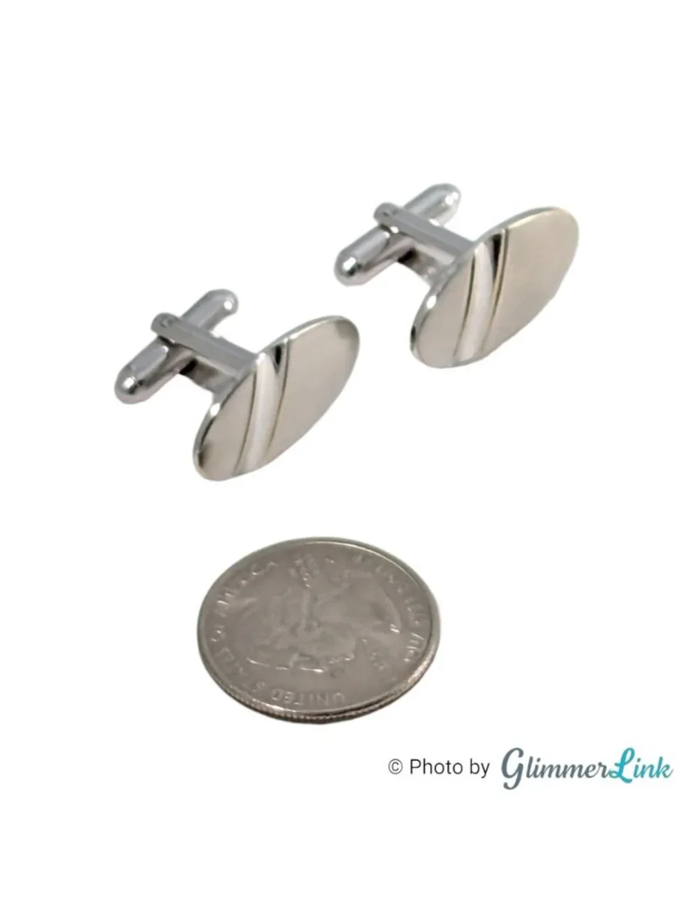 Vintage Shields Fifth Avenue Diagonal Stripe Oval Silver Tone Cufflinks